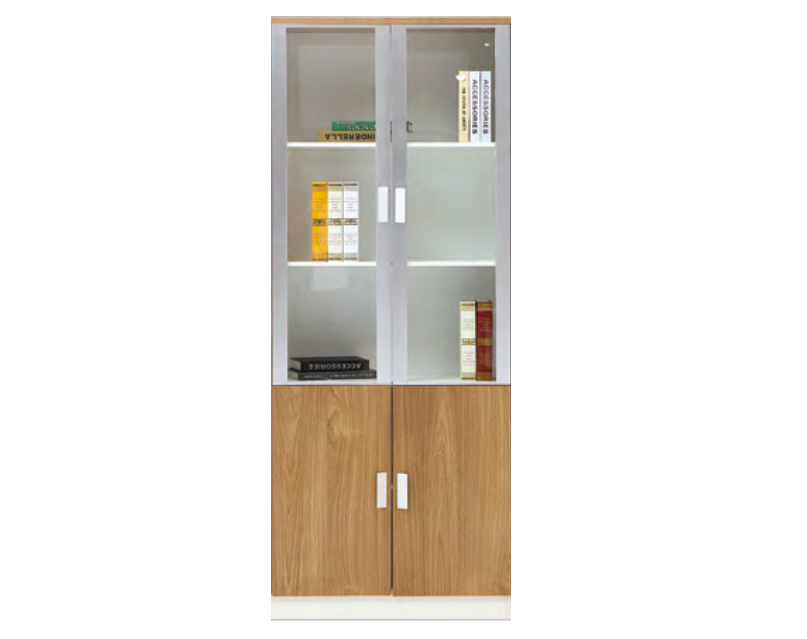 板式木质文件柜2门（2玻璃 浅）资料柜档案柜储物柜书柜200*80*40cm